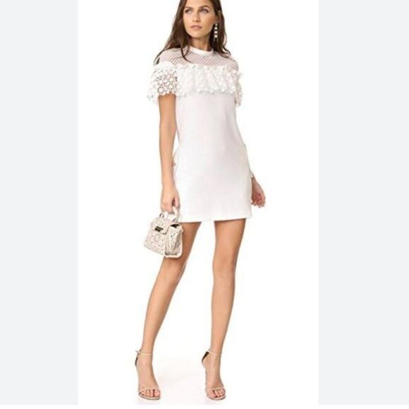 Self-Portrait Floral Frill Mini Dress White Sz 8 Romantic Feminine - Picture 2 of 15